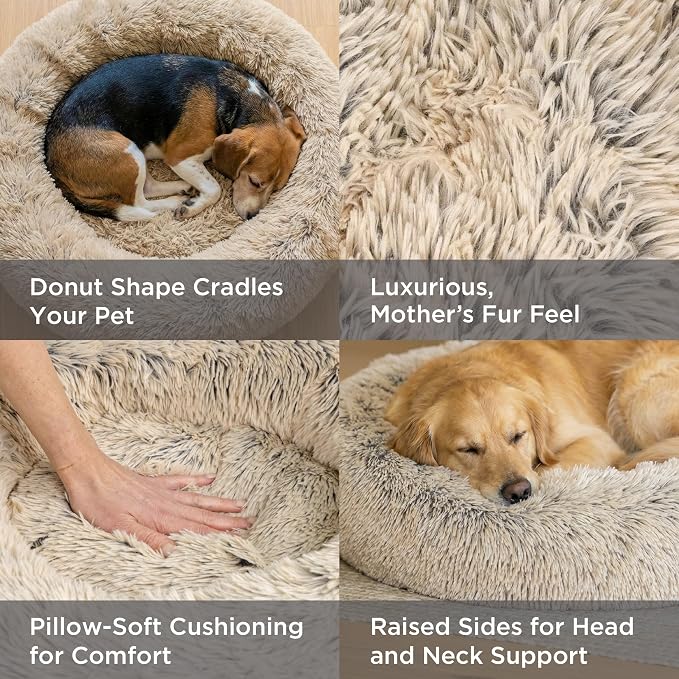 Best Friends by Sheri The Original Calming Donut Dog Bed – Washable Plush Pet Bed for XXL Breeds up to 210 lbs, Shag Faux Fur, Taupe, XXL (54" x 54")