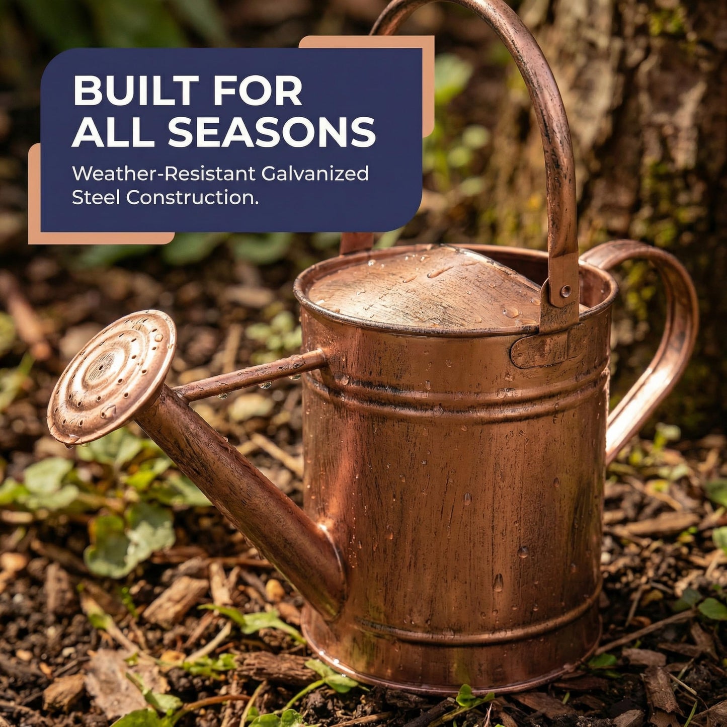 Gardenised 1 Gallon Galvanized Metal Watering Can with Removable Long Spout & Sprinkler Head for Indoor & Outdoor Use Ideal for Garden Flowers Potted Plants Houseplants Modern Home Accessories, Copper