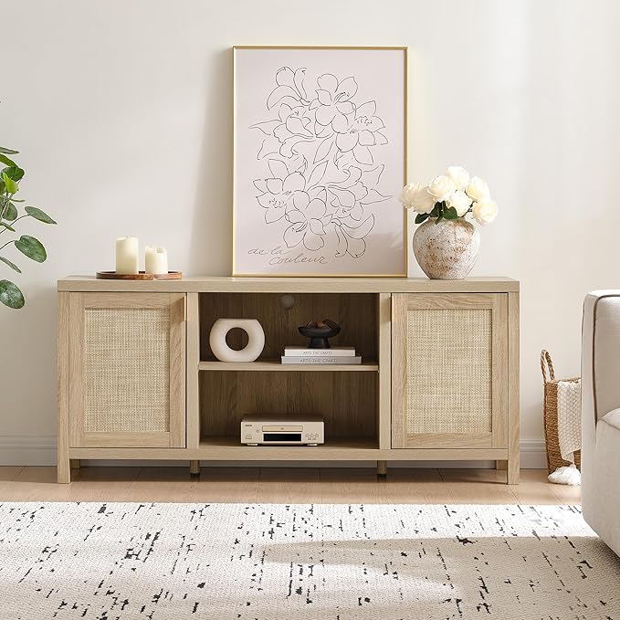 SICOTAS Rattan TV Stand for Living Room