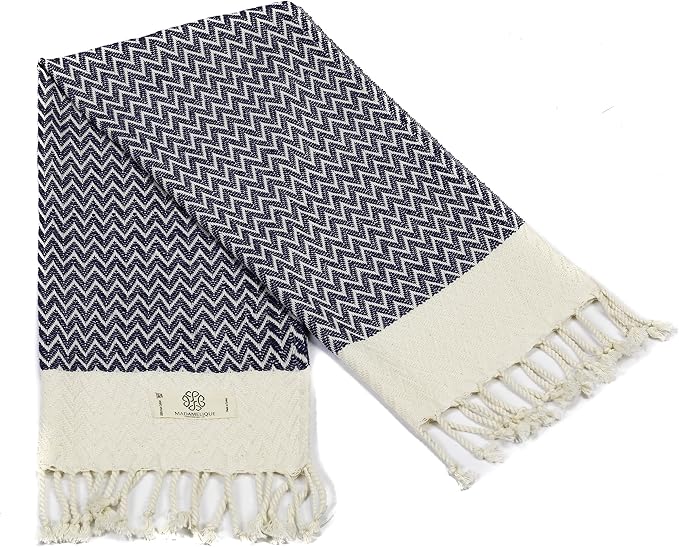 Madamelique Exclusive Hand Towels Set of 2-18 x 40 Inches - Decorative Bathroom Peshtemal Towel for Hand, Face, Hair, Yoga, Tea, Dishcloth, Kitchen and Bath - 100% Pure Cotton (Navy)