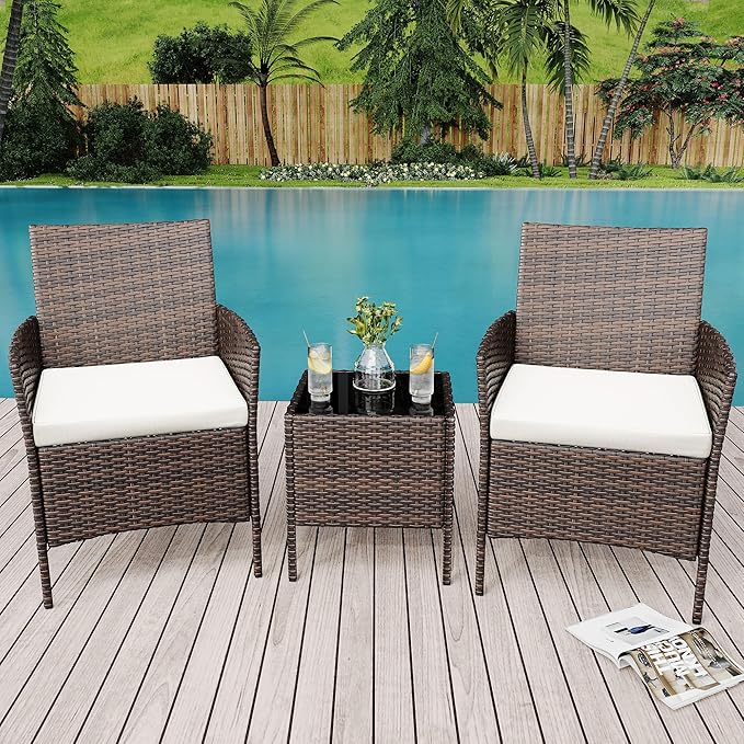 GarveeLife 3-Piece Patio Furniture Set, Rattan Outdoor Furniture