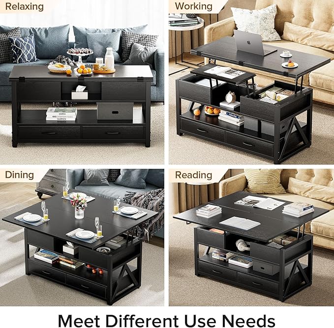 Memobarco 40" Lift Top Coffee Table, 4 in 1 Multi-Function Lift Coffee Tables