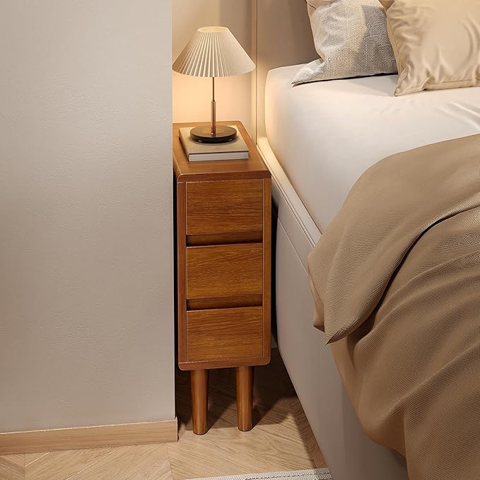 Narrow Nightstand with 3 Drawers Narrow Night Stand Solid Wood Bedside Table