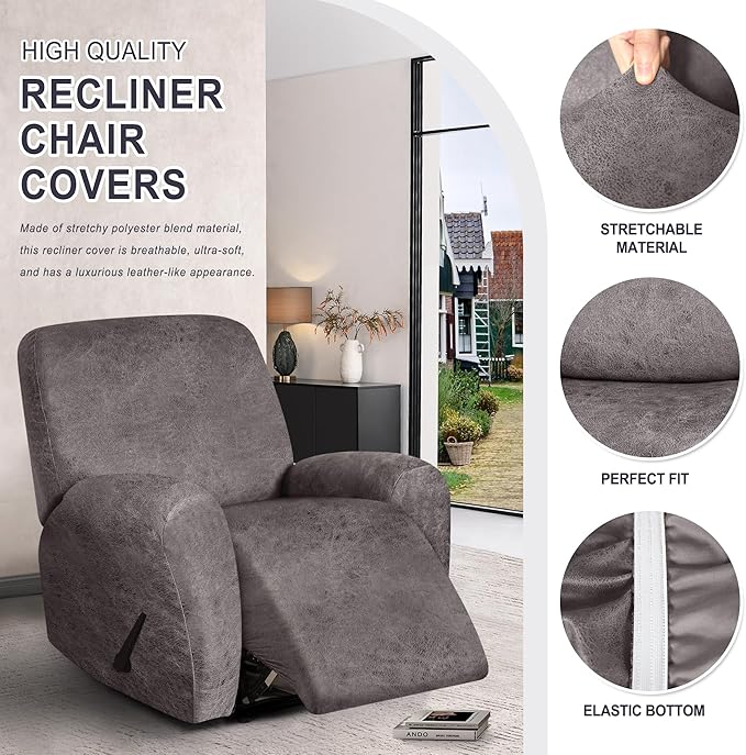ANARACHON Leather Look Recliner Chair Covers, 4-Pieces Stretch Recliner Cover