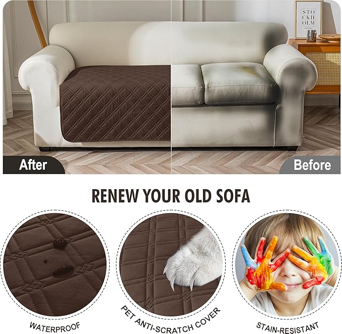 Genina Waterproof Couch Cover, Washable Anti-Slip 67 inch Sofa Covers