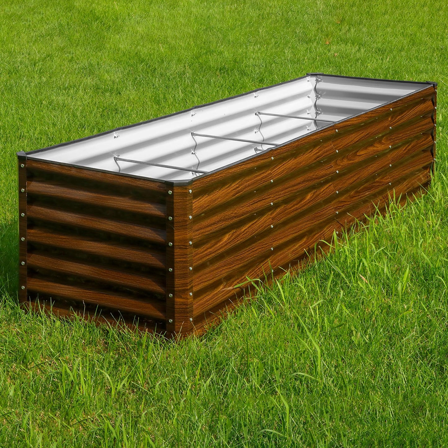 SnugNiture 2-Pack 8x2x2FT Galvanized Raised Garden Bed Kit, Metal Planter Box for Planting Plants Vegetables, Brown