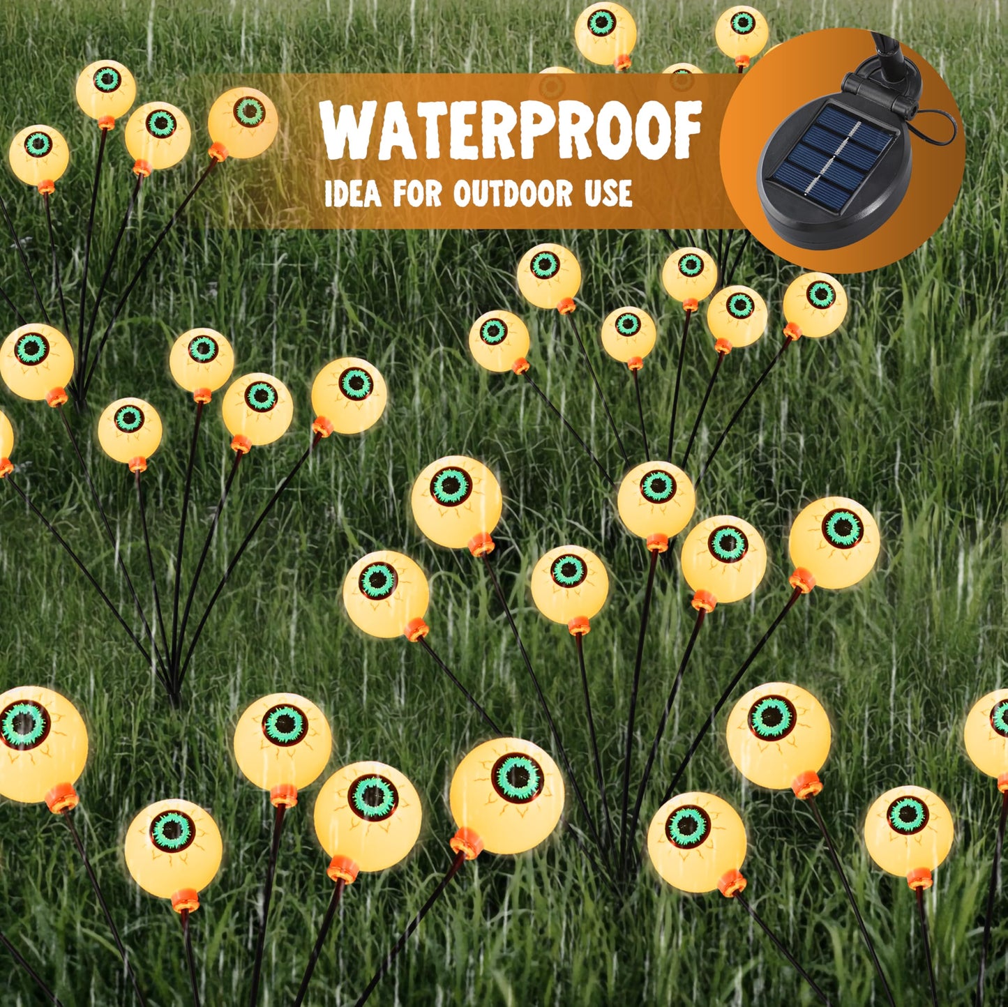 JOYIN Halloween Decorations Outdoor Solar Scary Eyeball Lights, 2 Pcs 12LEDs Warm Pathway Yard Stakes, Waterproof Firefly Lights for Halloween Graveyard Yard Garden Patio Walkway Party