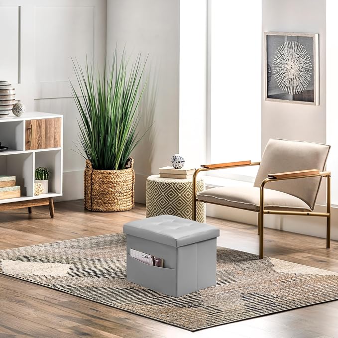 AmasSmile Storage Ottoman Folding Foot Rest Stool