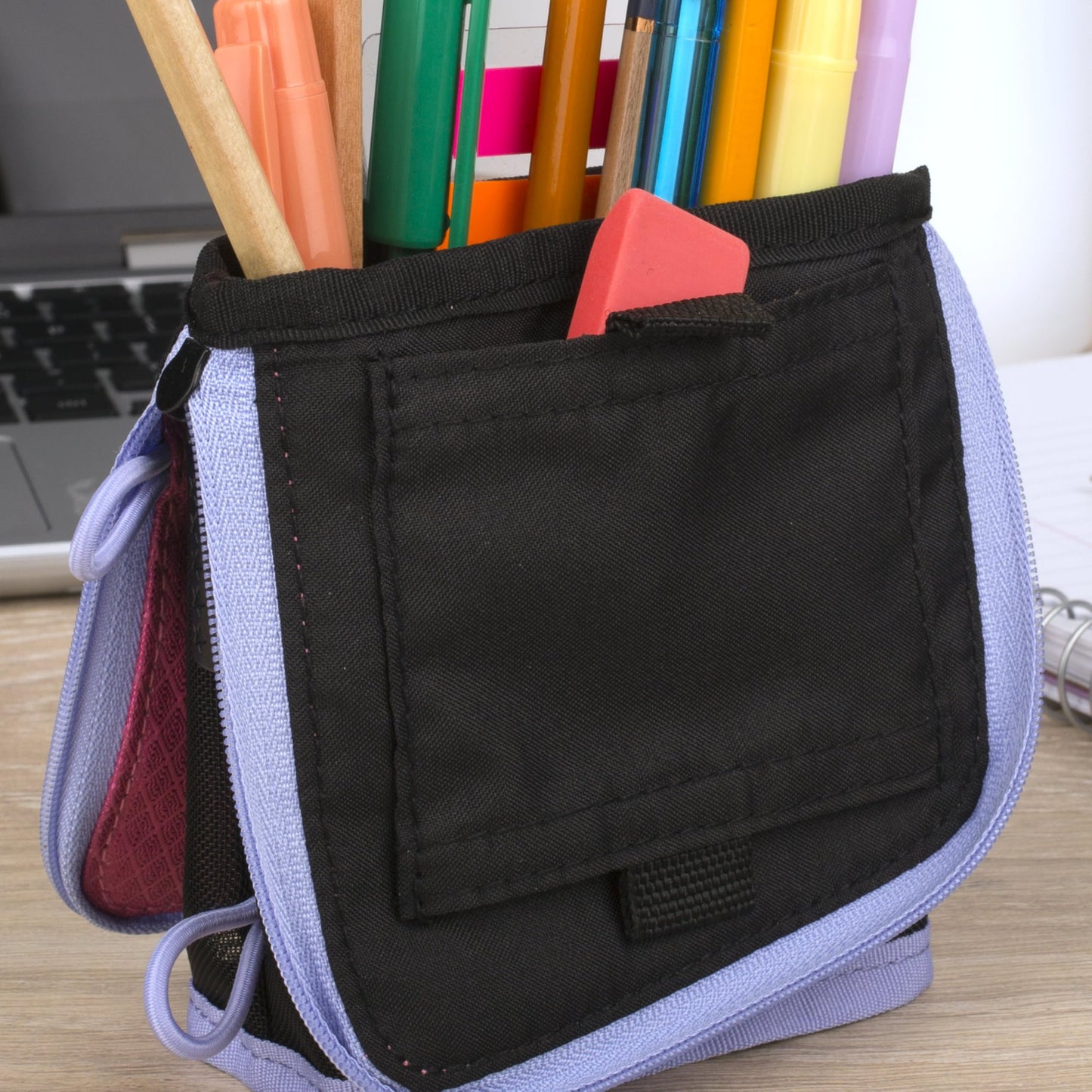 Five Star Pencil Pouch, Pen Case, Stand 'N Store Zipper Pouch, Fits 3-Ring Binder, Storage Organizer for School Supplies Earbuds Chargers Cables Makeup, Pink/Berry (500210F-ECM)