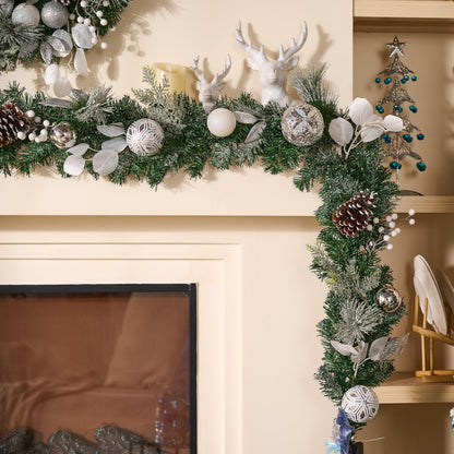 Valery Madelyn 6 Feet Pre-Lit Christmas Garland with Lights for Mantle, Lighted Outdoor Xmas Garland with Snowy White Ball Pinecones for Home Stairs Fireplace Table Centerpiece Indoor Holiday Decor