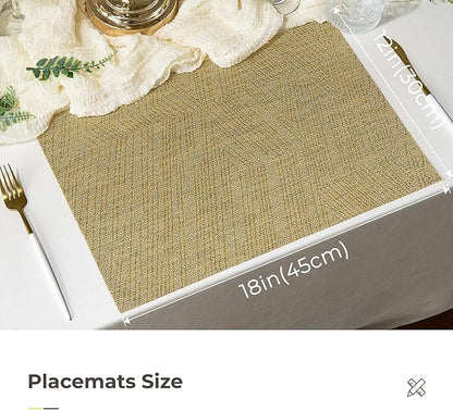Leetaltree Gold Placemats Set of 6 - Heat Resistant Non-Slip Place mats for Dining Table, Washable Durable PVC Vinyl Woven Table Mats(Luxury Gold, 6)