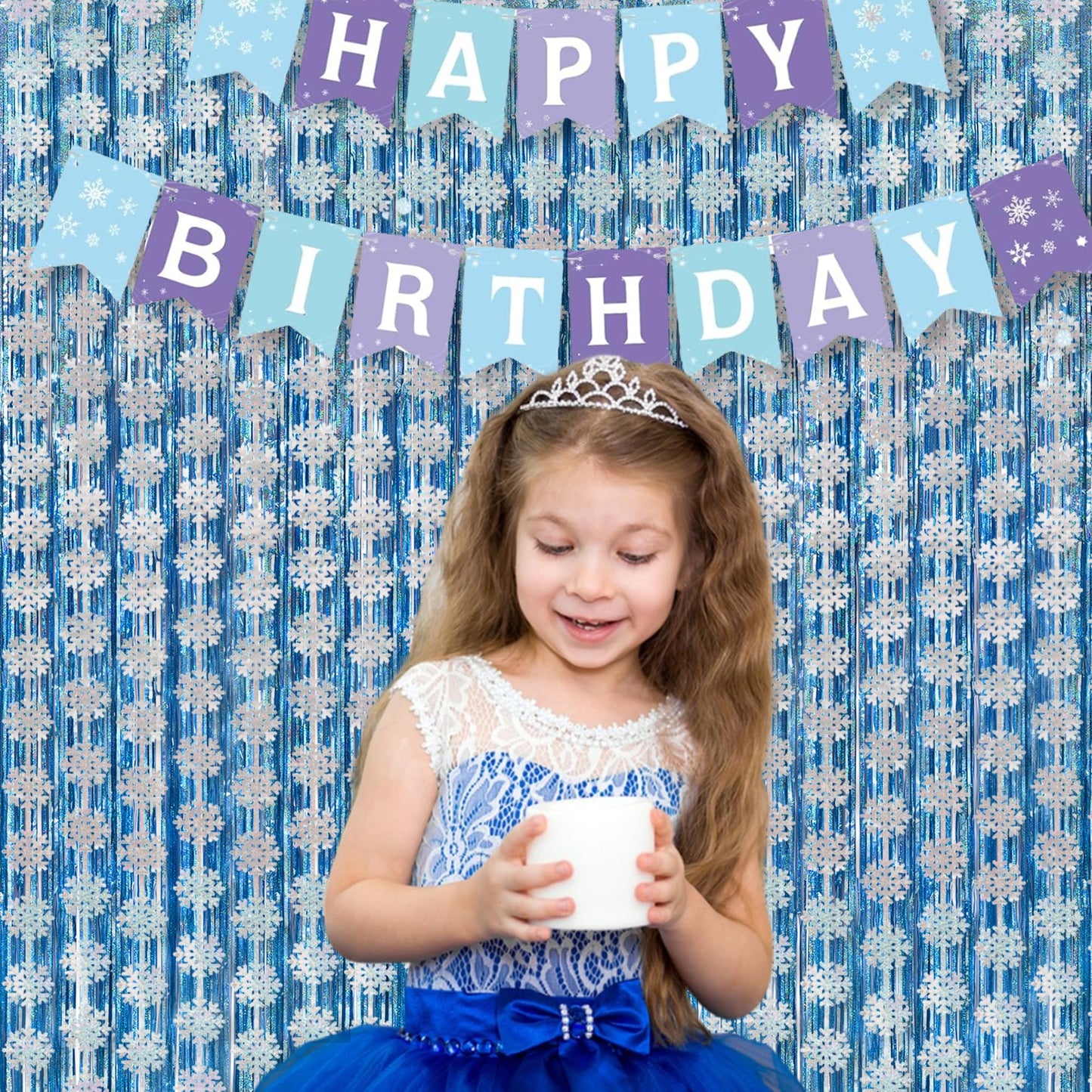 BRAVESHINE Silver Party Snowflake Backdrop - 2 Pack Hanging Foil Fringe Snow Flakes Party Streamers Curtain for Christmas Winter-themed Frozen Birthday Bridal Shower Holiday New Year Party Decorations