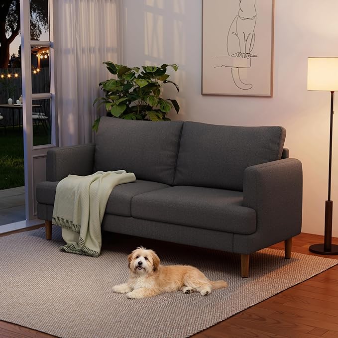 70" Modern Loveseat Sofa with USB Type-C Ports, Linen Fabric 2-Seater Deep Seat