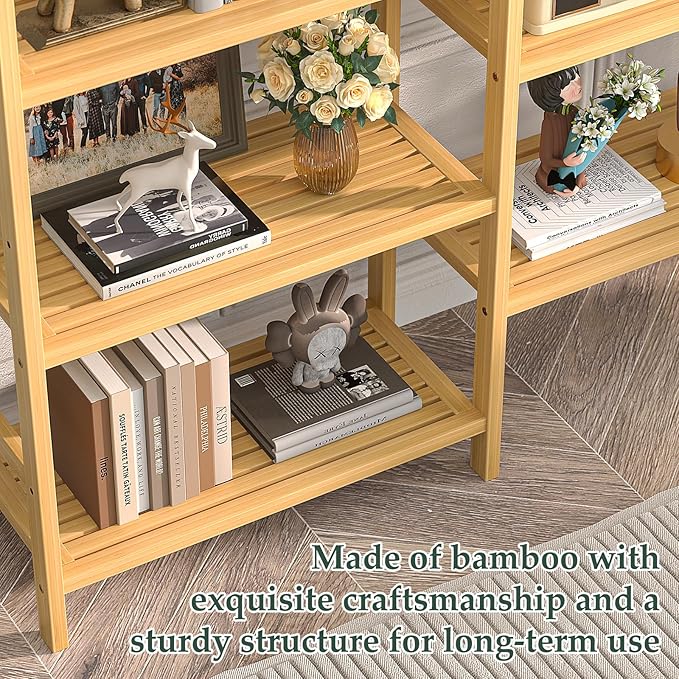 Homykic Double Wide Bamboo Bookshelf, 6-Tier Large Open Bookcase