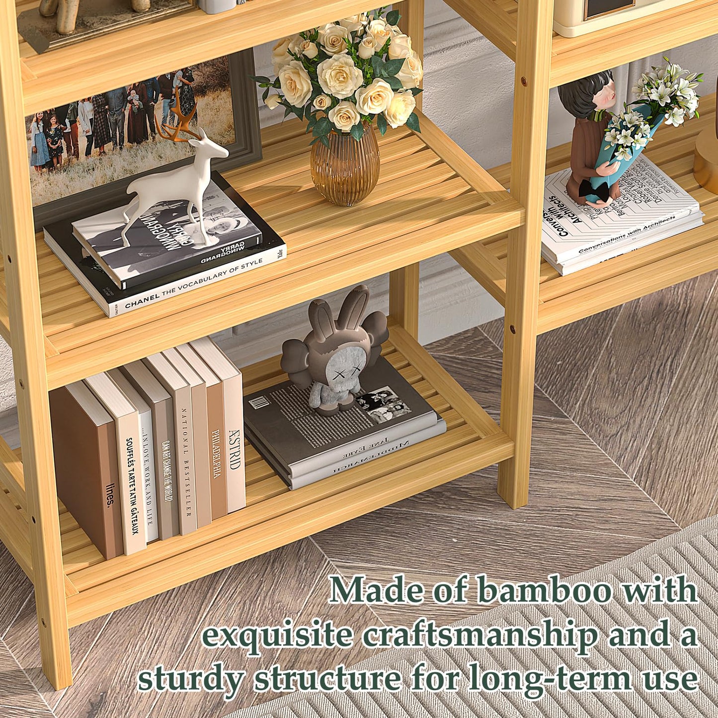 Homykic Double Wide Bamboo Bookshelf, 6-Tier Large Open Bookcase with 12 Display Shelves, 6ft Tall Freestanding Book Shelf for Home Office, Bedroom, Living Room, Plants, Natural