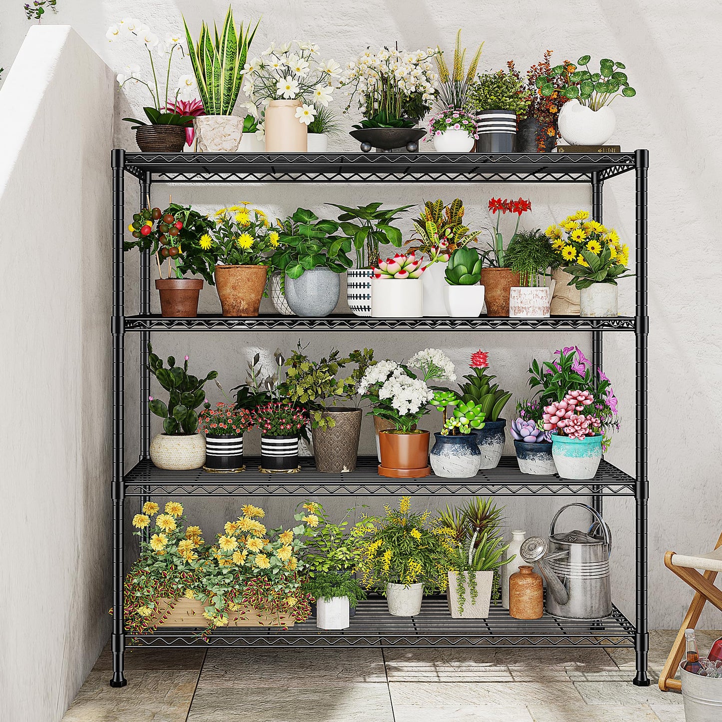45 "W Metal Shelving Unit 4 Tier Storage Shelves Adjustable Wire Shelving Metal Shelf Pantry Shelves Wire Rack Commercial Shelving for Kitchen Pantry Utility Room Garage 45 "W x 59.4 "Hx 13.5" D Black
