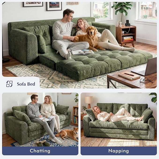 Homkdom 3 Seater Convertible Folding Sofa Bed, Pull Out Sleeper Sofa