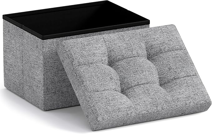 Ornavo Home Small Storage Ottoman Foldable Collapsible Rectangle Linen Ottoman