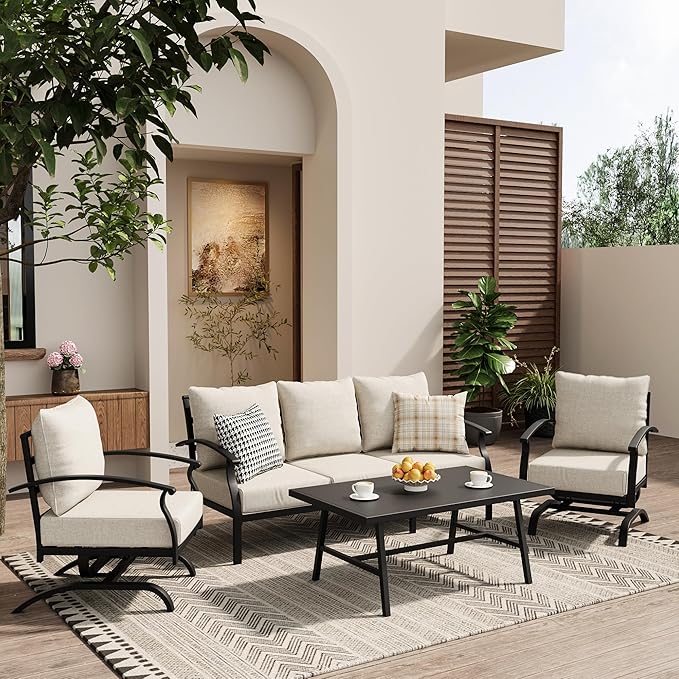 ALAULM 4 Piece Patio Furniture Set, Outdoor Metal Patio Furniture