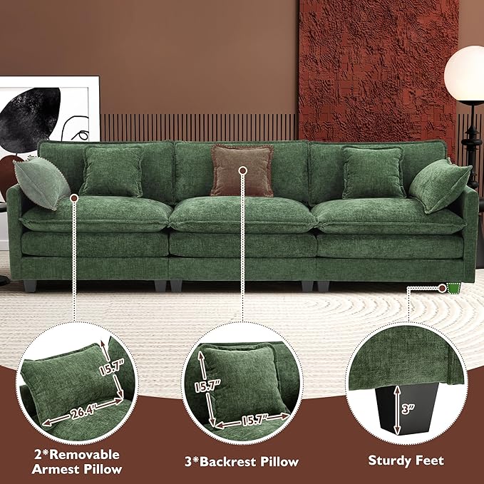 Ihanherry 111.4 Inch 3-Seater Cloud Sofa, Modular Sectional Couch, Modern Deep