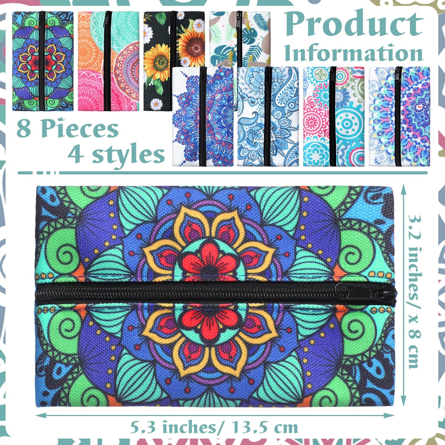 Fabbay 8 Pieces Purse Tissue Holder Reusable Travel Tissue Pouch Fabric Zipper Purse for Bag Car Office Home(Floral)