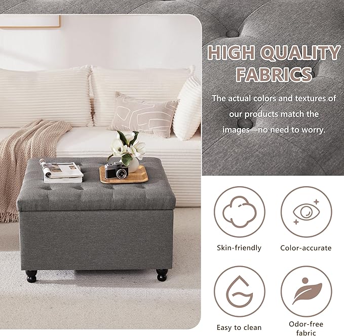 Weture 30 Inch Large Square Storage Ottoman Coffee Table, Oversized Square