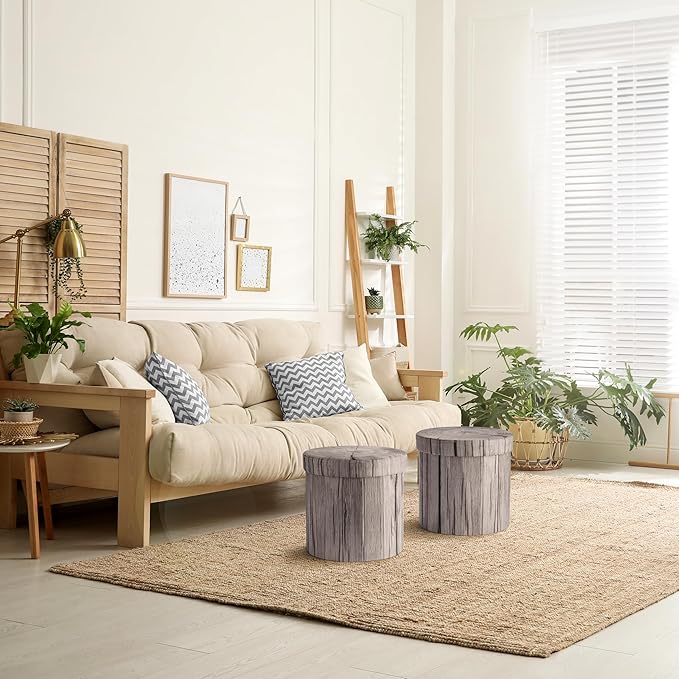 Sorbus Tree Stump Stool, Storage Ottoman 15 Inch Fake Tree Stumps Log Stool