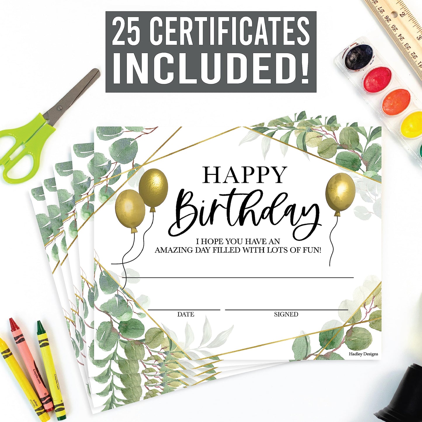 Happy Birthday Certificates for Students - 25 Student Birthday Certificates for Kids Classroom Must Haves, Teacher Supplies for Classroom Elementary, Greenery Teacher Essentials