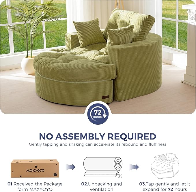 MAXYOYO Oversized Round Chaise Lounge Sofa, Upholstered Lounge Chair