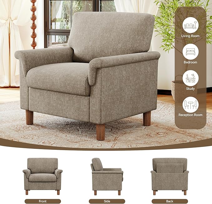 Mid Century Modern Accent Chairs Set of 2, Chenille Comfy Living Room Arm Chairs