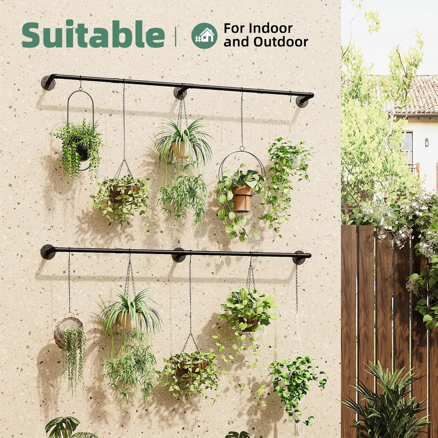 Galood Plant Hanger Indoor Hanging Planters for Indoor Plants Hanging Plant Holder Window Plant Rod Black Metal Shelves 70.8 Inch 2PCS Pot not Included