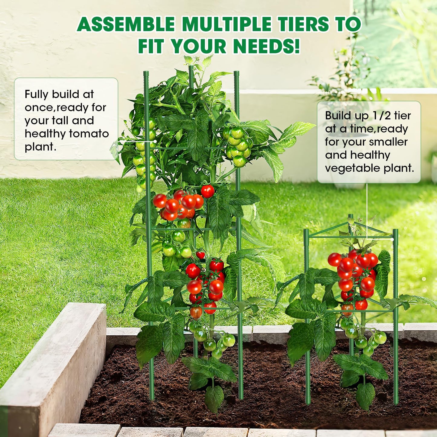 3 Pack Tomato Cages, 51.2in Tomato Plant Support Stakes Heavy-Duty, Garden Tomato Cages & Trellis for Climbing Vegetables, Tomatoes, Peppers, and Potted Plants(3)