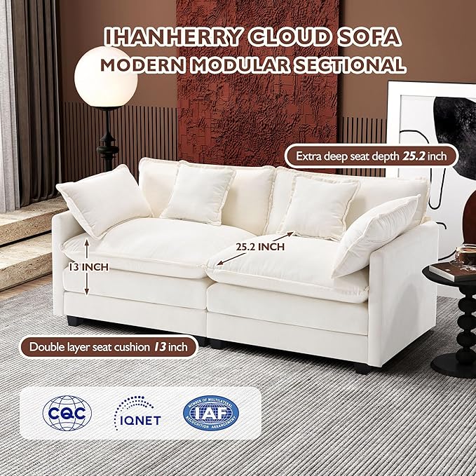 Ihanherry Cloud Sofa 77 Inch Loveseat, Modern Sectional Couch, 2-Seats Sofa