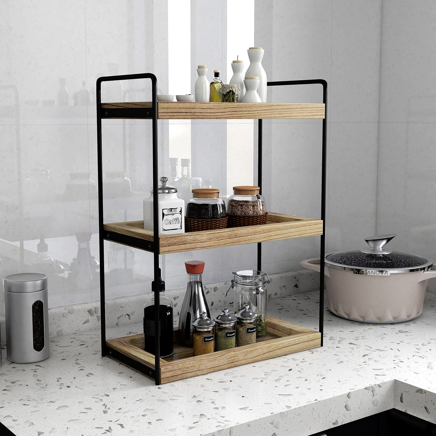 Dorhors 3 Tier Bathroom Counter Organizer,Countertop Bathroom Storage Shelf,Counter Tray and Vanity Organizer (Brown)