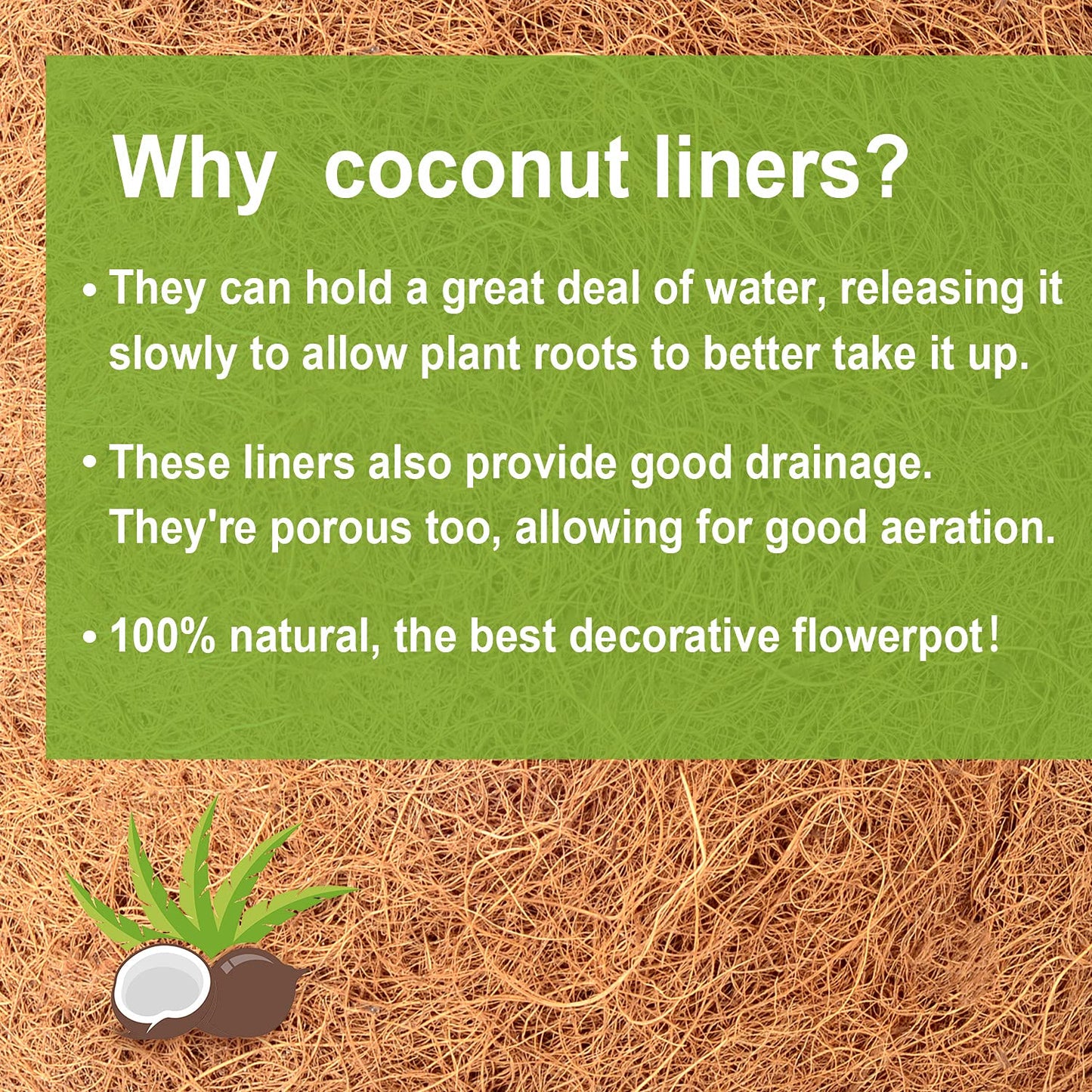 TigeJoy 2PCS 24'' Trough Coco Coir Liners Planter Replacement, 100% Natural Thick Coco Fiber Liner for Flower Box Decks Garden Flower Pots, 24inch Half Moon Shape Coconut Liner Window Boxes Outdoor