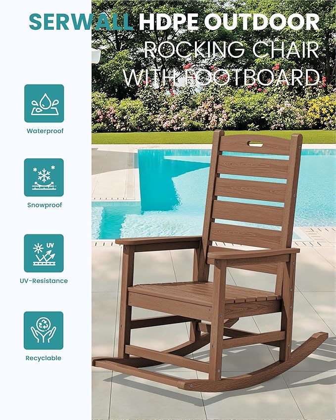 SERWALL Outdoor Rocking Chair Set of 2, Oversized Rocking Chair