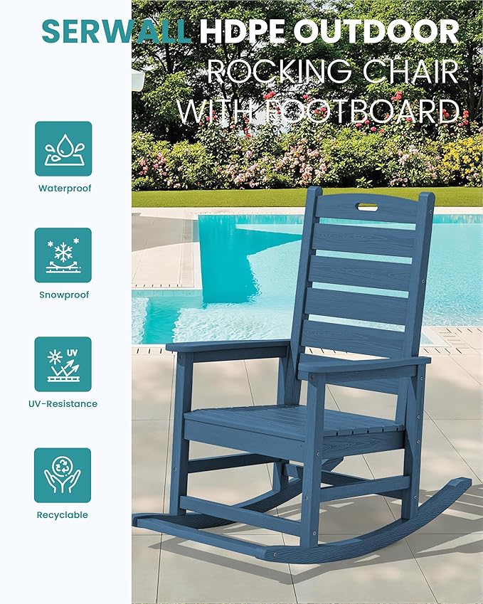 SERWALL Outdoor Rocking Chair Set of 4, Oversized HDPE Patio Rocking Chair