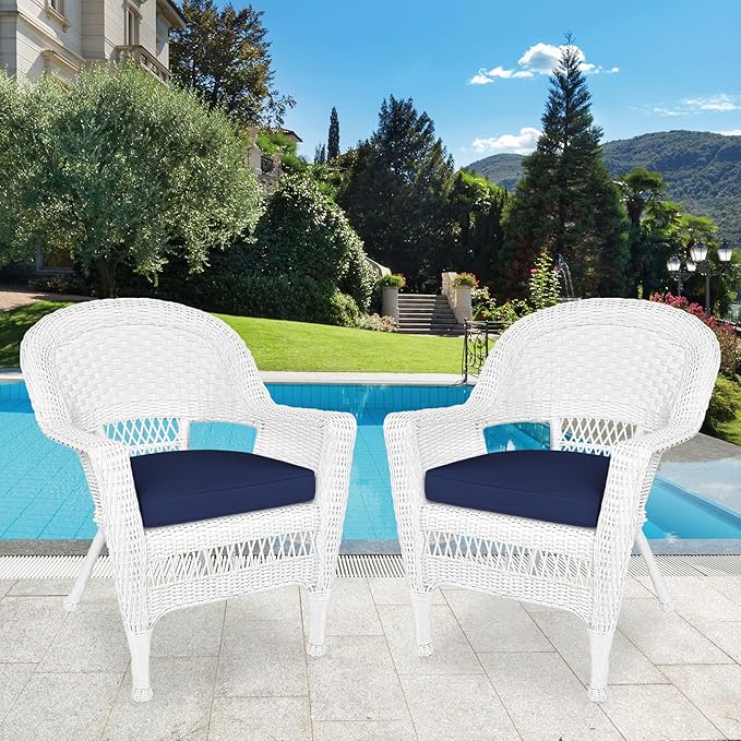 Jeco Wicker Chair with Blue Cushion