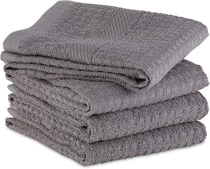 DII Basic Terry Collection Waffle Dishtowel Set, Solid Gray, 4 Piece