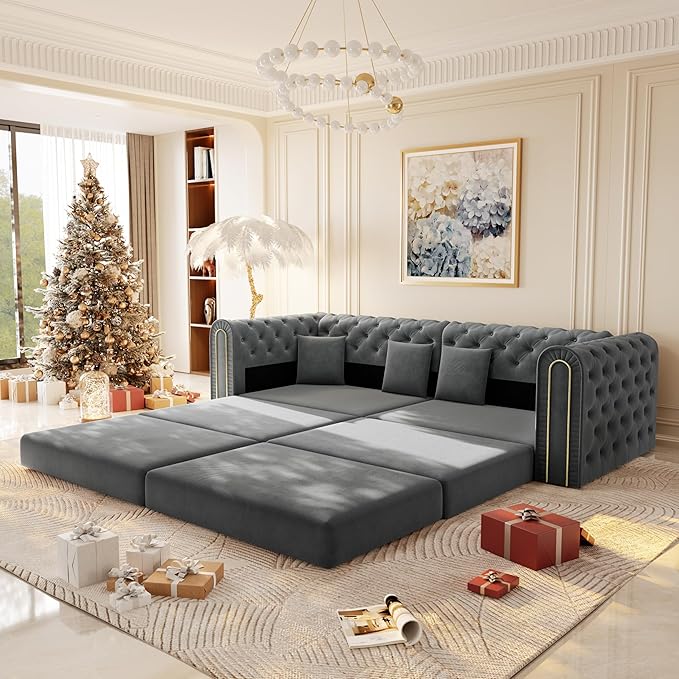90.6'' Velvet Folding Floor Sofa Bed