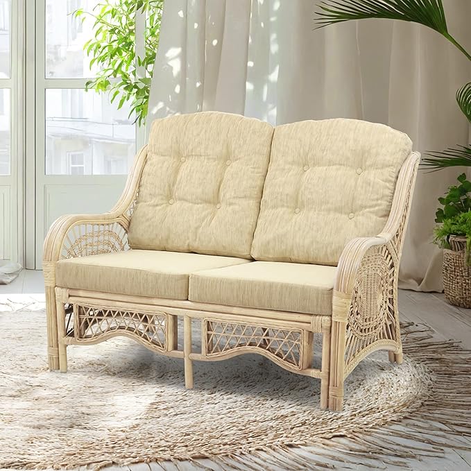 Malibu Lounge Loveseat Natural Color, Sofa Natural Rattan Wicker Handmade Design
