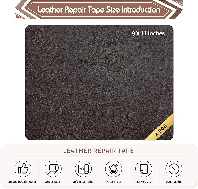 KING MOUNTAIN Leather Repair Patch, 2 Packs 9 x 11 Inches self Adhesive Leather