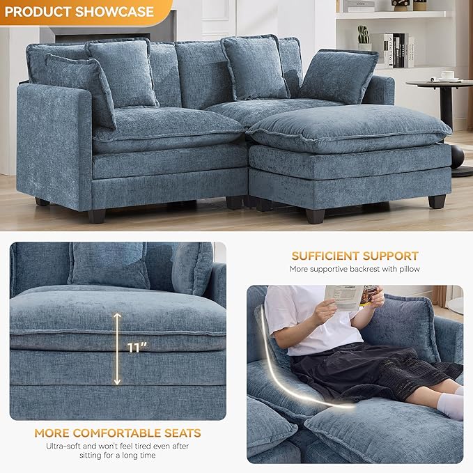 76'' Cloud Deep Seat Loveseat Sofa, Upholstered Chenille Modular 2-Seats