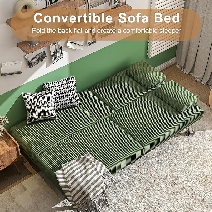 Shahoo Modern Upholstered Convertible Folding Futon Sofa Bed