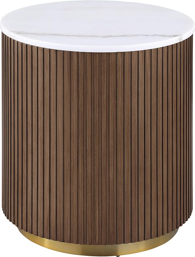 Coaster Home Furnishings - Jason - Wood and Metal - 2-Piece Coffee Table Set with Marble Tops, Reeded Drum Bases, and Gold Ring Accents - Living Room - Honey Brown and White Marble - 712418-S2