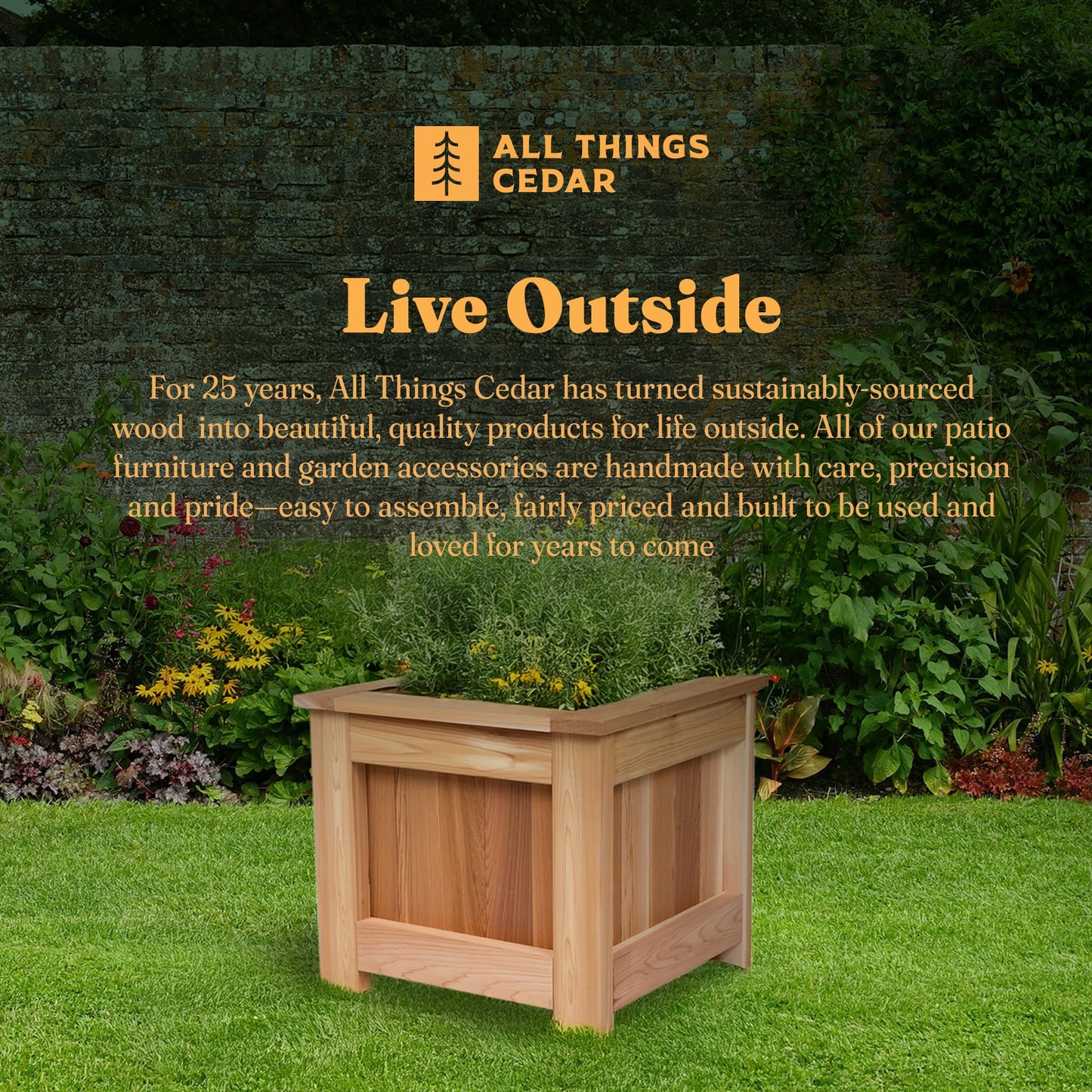 All Things Cedar Box Planter, Elevated Outdoor Cedar Wood Garden Bed, 2 Ft Wide, Natural