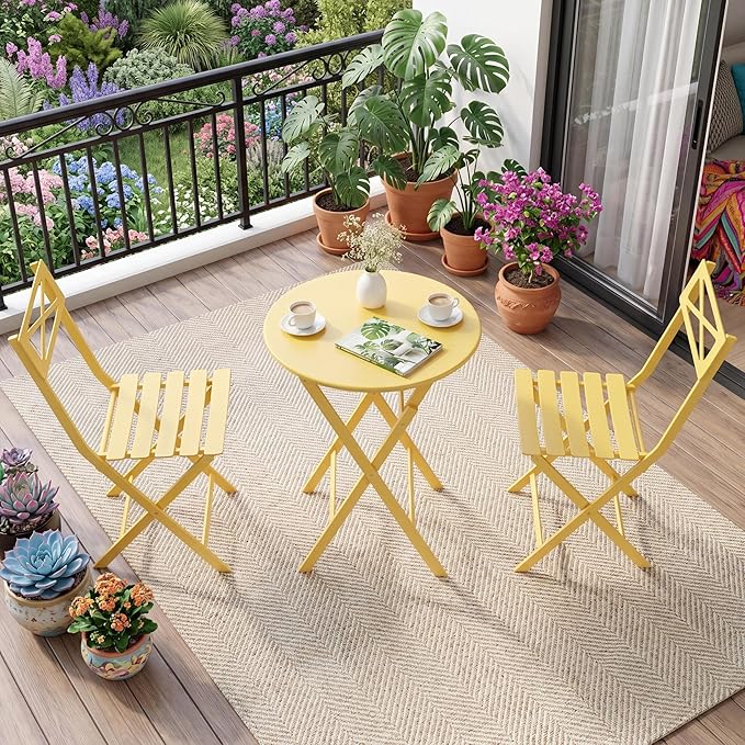 GarveeTech 3-Piece Folding Bistro Set, Heavy Duty Outdoor Patio Furniture