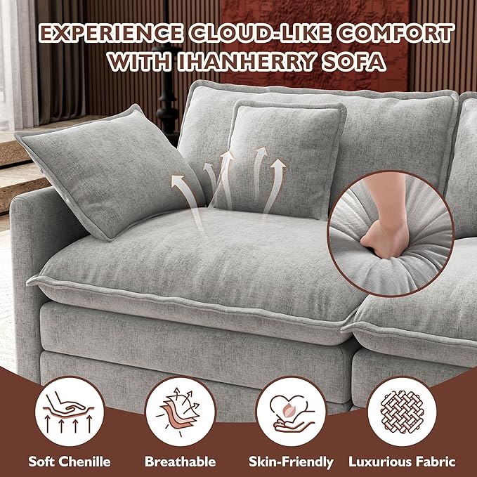 Ihanherry 114" V-Shaped Modern Sofa Modular Sectional Cloud Couch