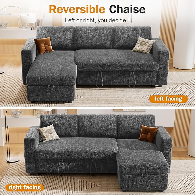 Sunny Heart 82" L Shaped Sectional Sleeper Sofa Bed