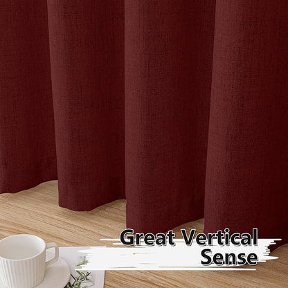 Tollpiz Linen Curtains Bedroom Rod Pocket Semi Sheer Curtain Burlap Light Filtering Thick Linen Drapes for Living Room, 54 x 84 inches Long, Burgundy Red, Set of 2 Panels